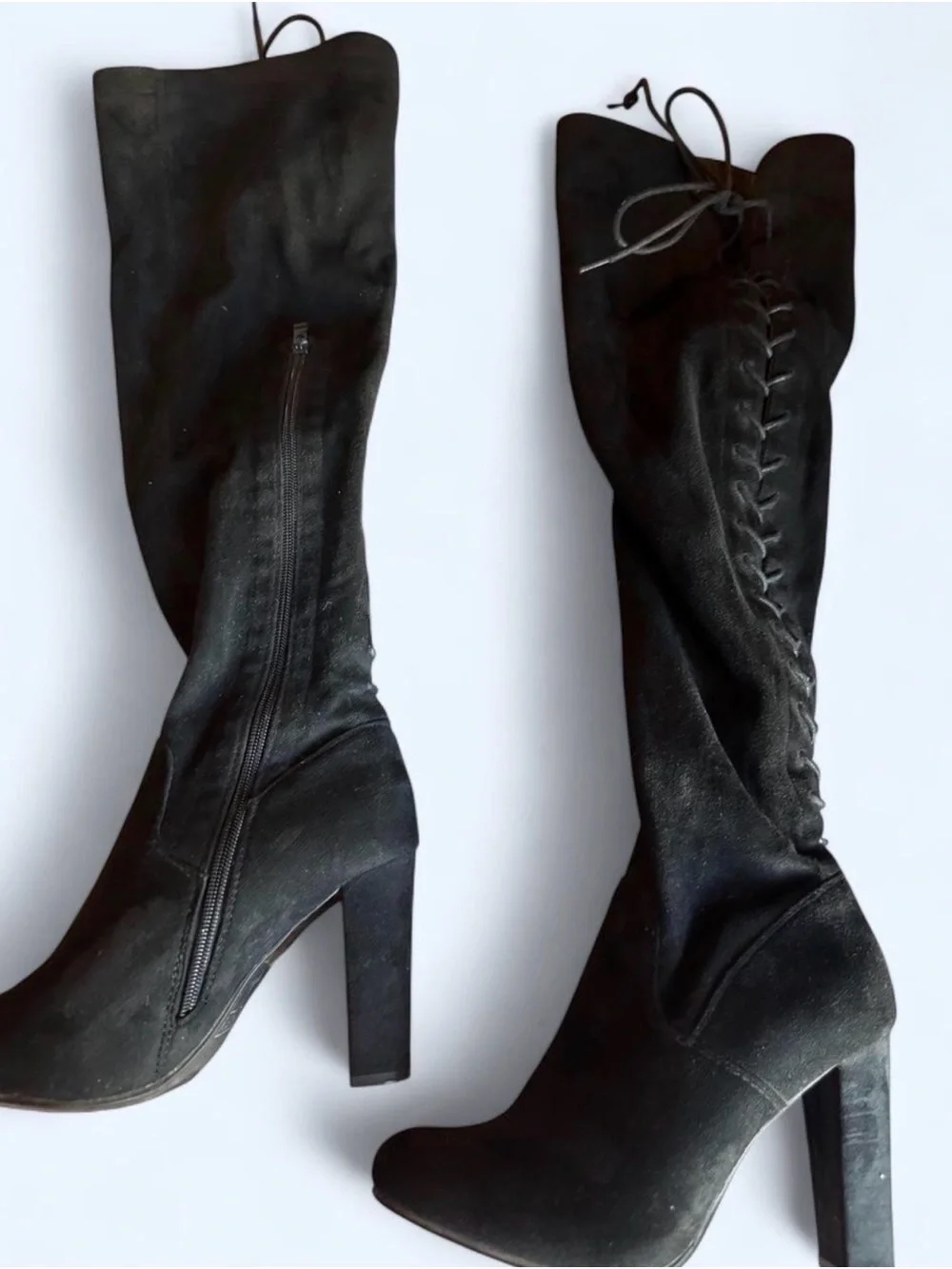 TOP Moda Black Over-the-Knee Lace-Up Block Heel Boots
